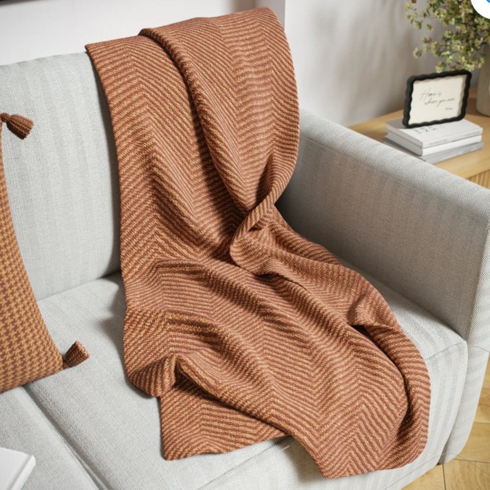 Cozy Brown Herringbone Throw Blanket